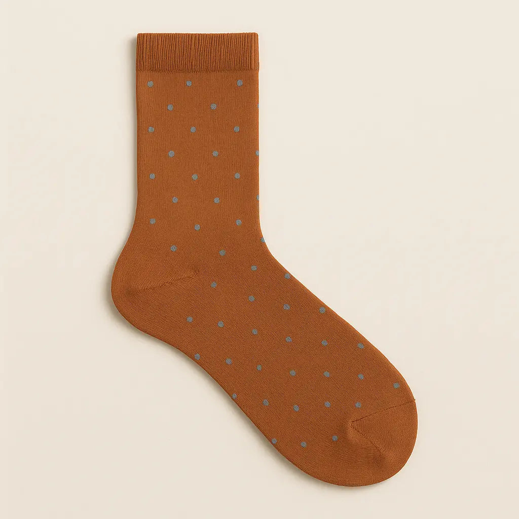 Chaussettes hommes Pois orange coton mi-mollet vue à plat