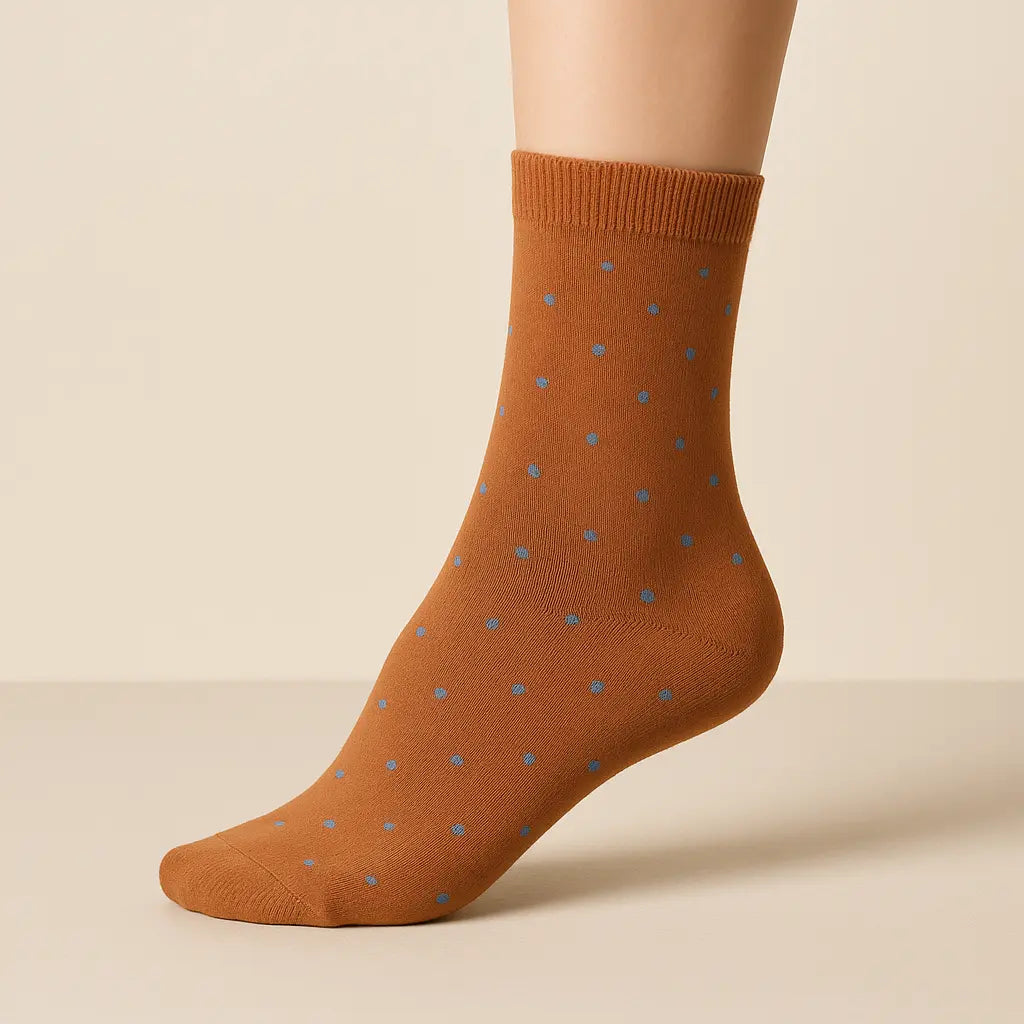 Chaussettes hommes Pois orange coton mi-mollet sur pied mannequin