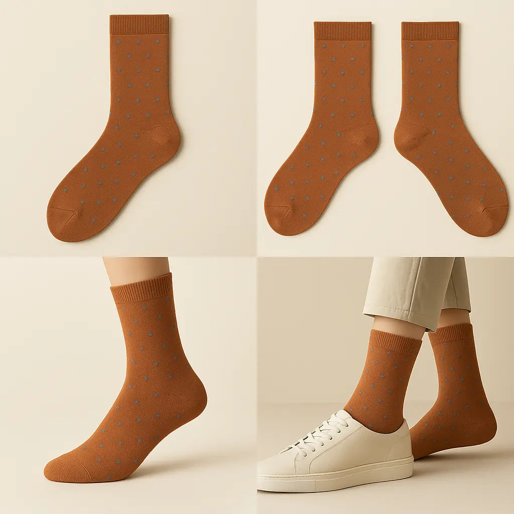 Chaussettes hommes Pois orange coton mi-mollet galerie produit