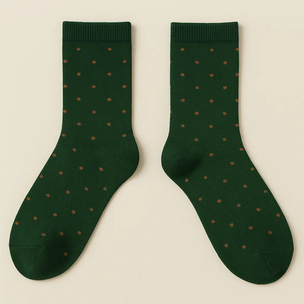 Chaussettes hommes Pois vert foncé en coton mi-mollet paire