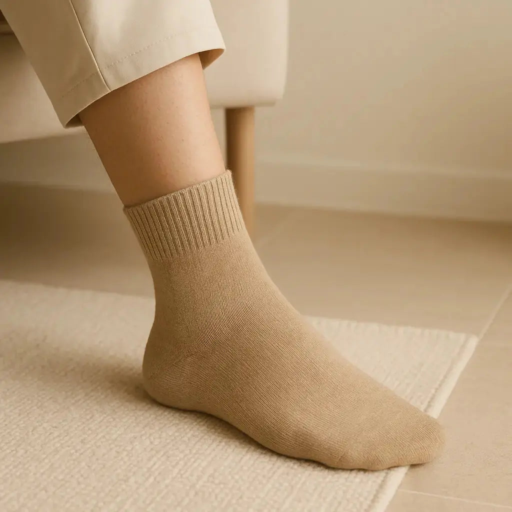 Chaussettes homme courtes beige en coton en situation
