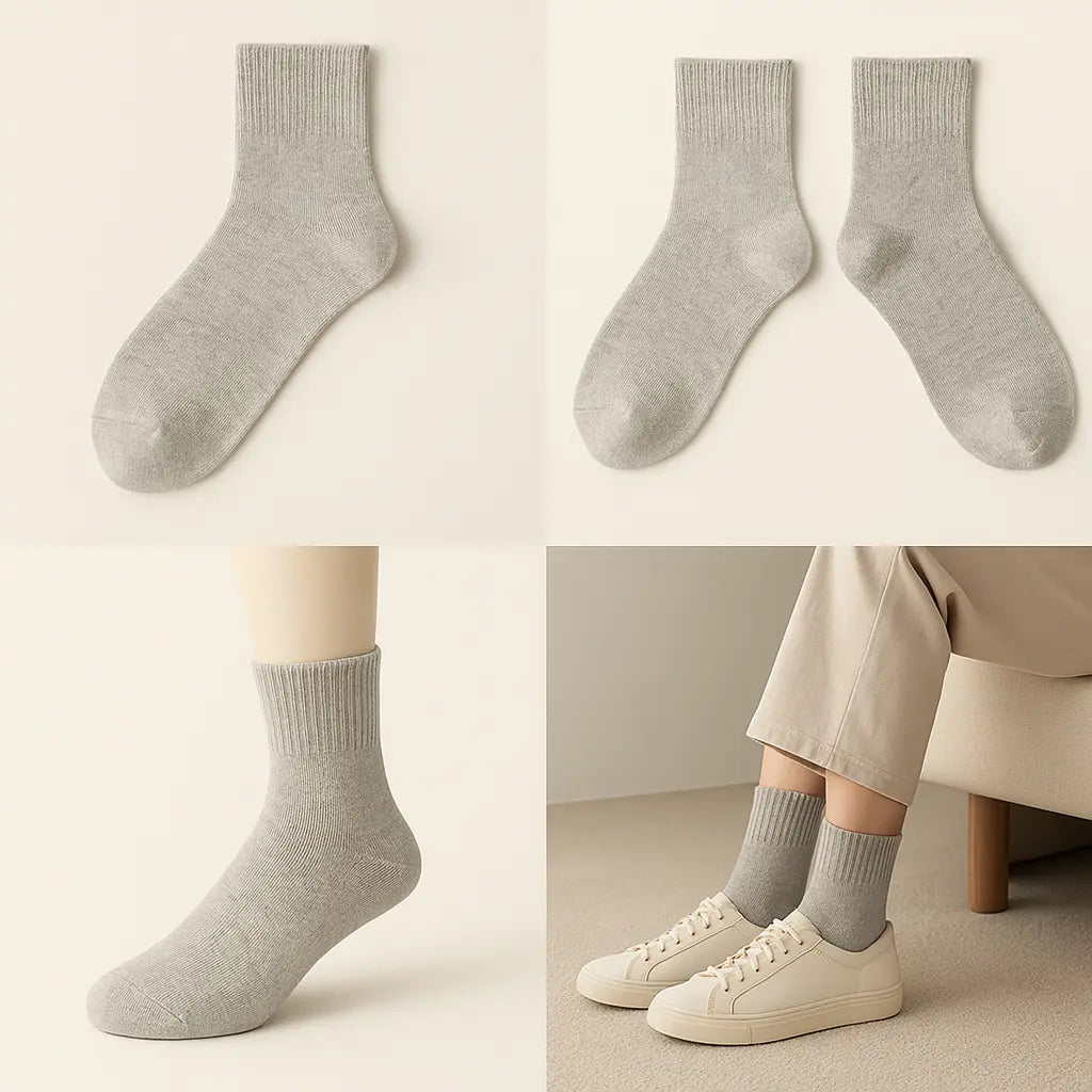 Chaussettes hommes courtes en coton gris clair galerie produit