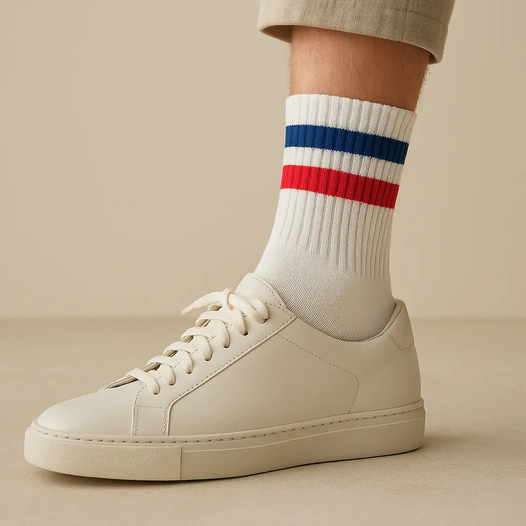 Chaussettes hommes courtes en coton blanches avec chaussures