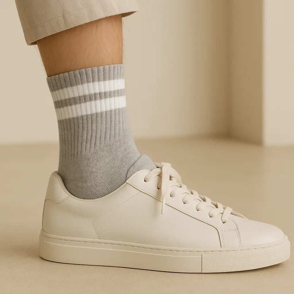 Chaussettes homme courtes en coton gris clair avec chaussures