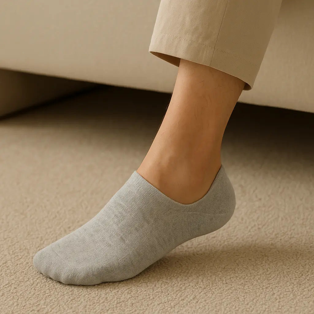 Chaussettes hommes socquettes gris clair en coton en situation