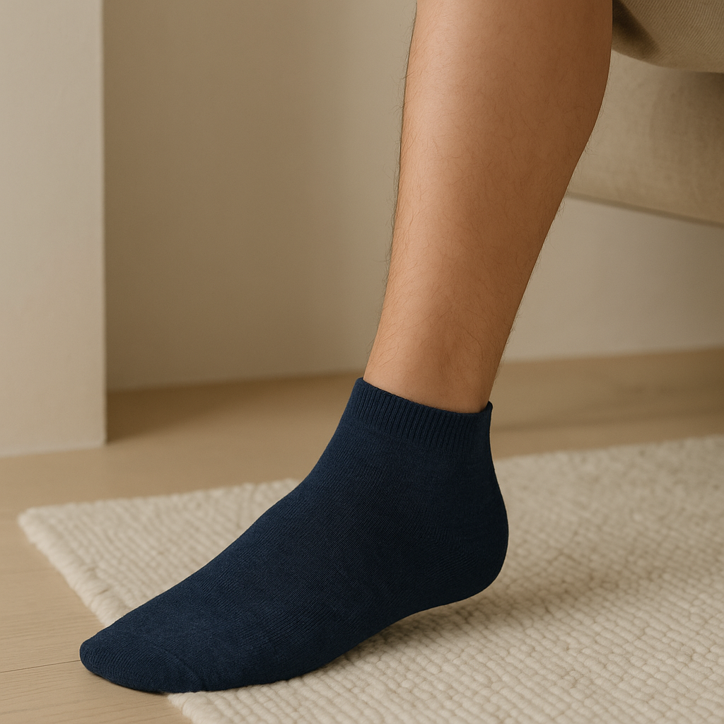Chaussettes hommes court bleu marine en coton socquette en situation