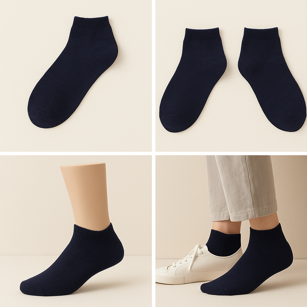 Chaussettes hommes court bleu marine en coton socquette galerie produit