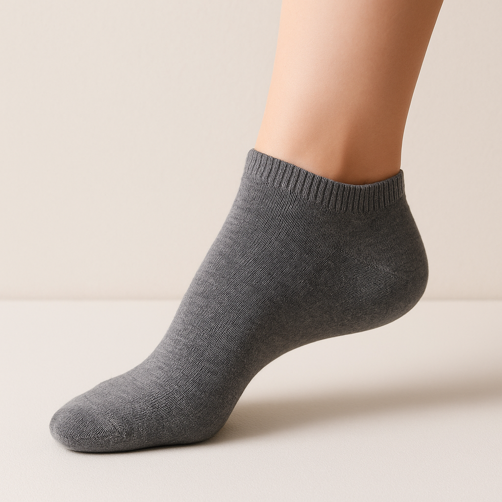 Chaussettes hommes court gris foncé en coton socquette sur pied mannequin