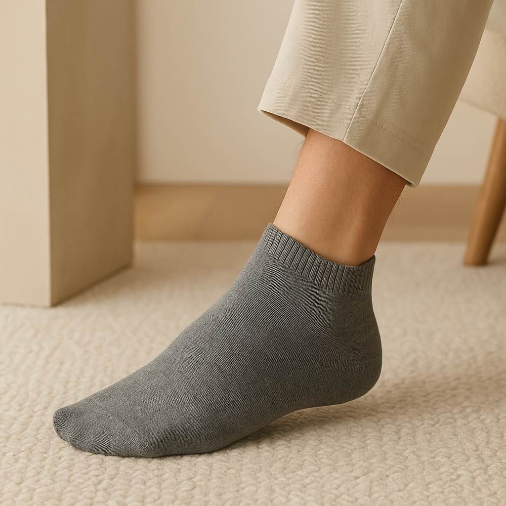 Chaussettes hommes court gris foncé en coton socquette en situation