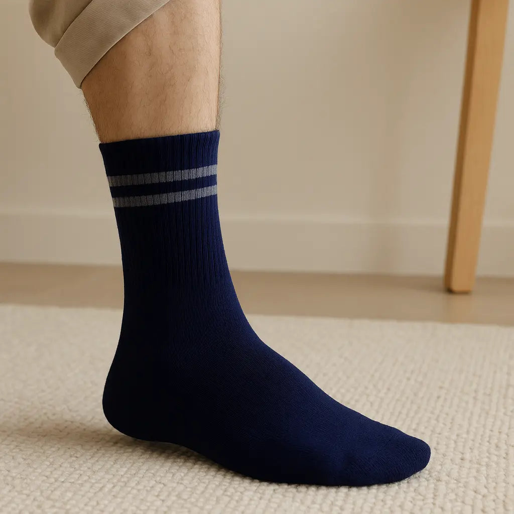 Chaussettes Hommes Sport Mollet Coton Bleu Marine en situation