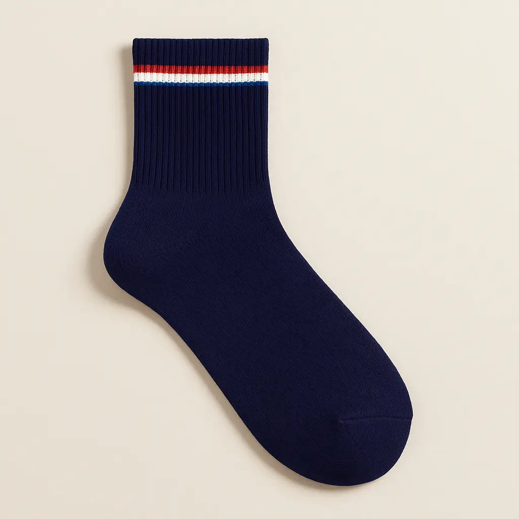 Chaussettes hommes sport mollet coton bleu marine vue à plat