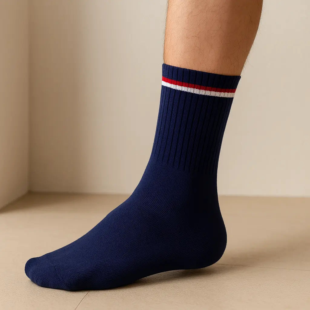Chaussettes hommes sport mollet coton bleu marine en situation