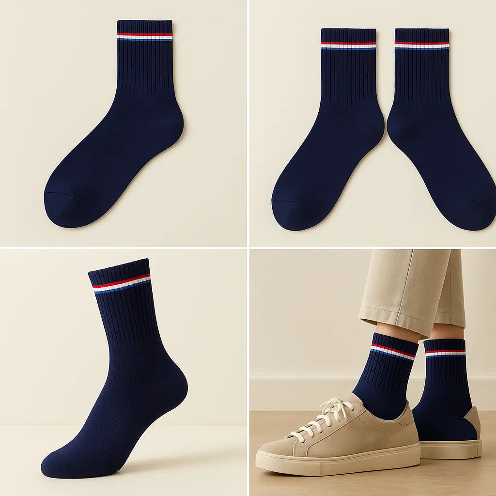 Chaussettes hommes sport mollet coton bleu marine galerie produit