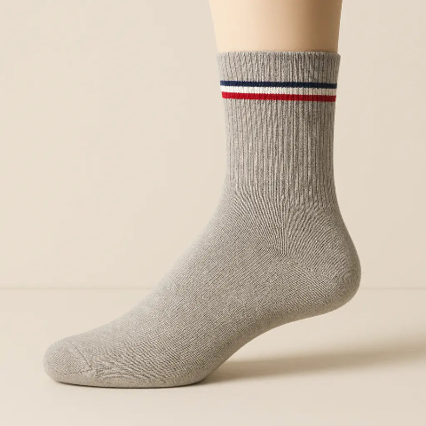 Chaussettes homme sport mollet en coton gris clair sur pied mannequin