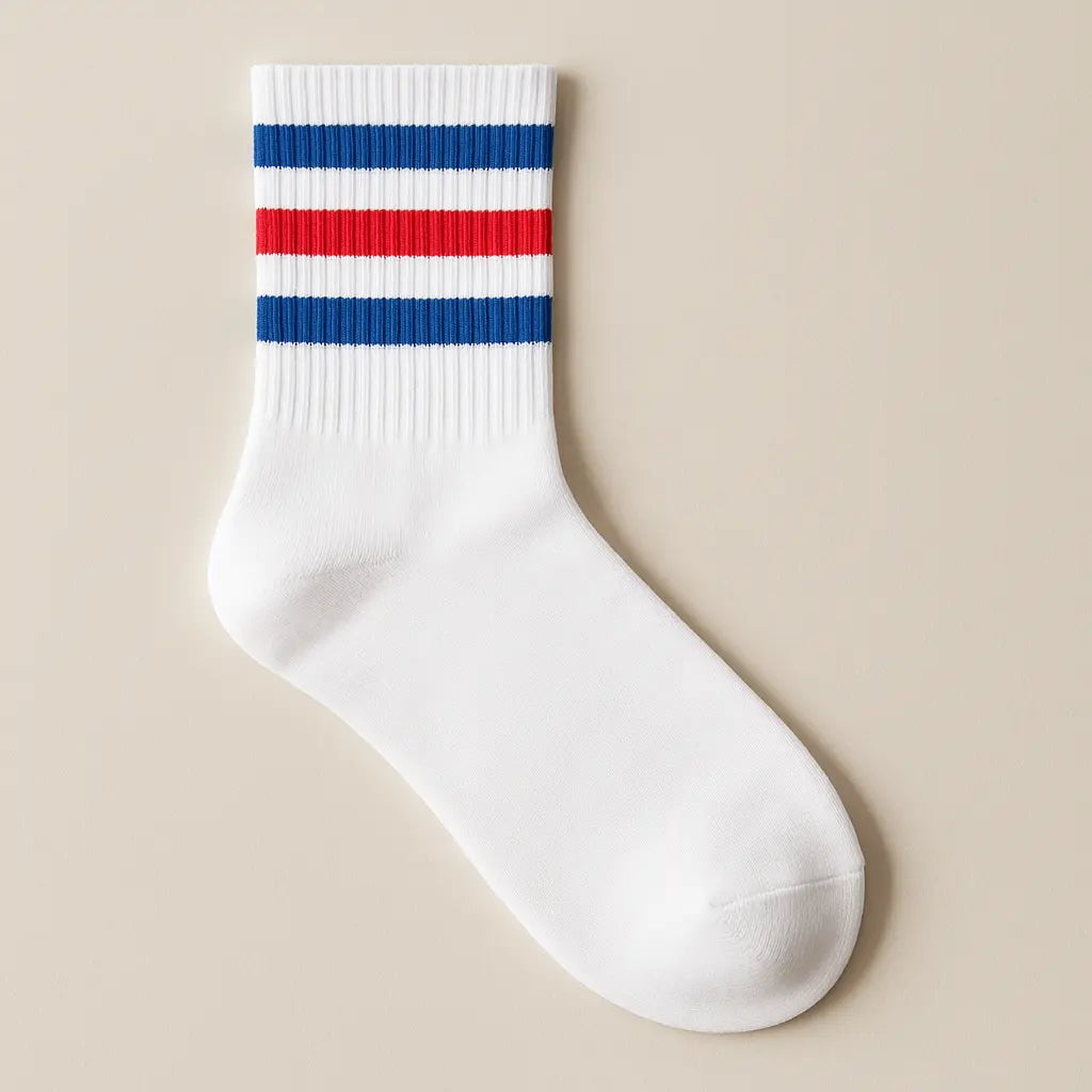 Chaussettes hommes sport mi-mollet en coton blanc vue à plat