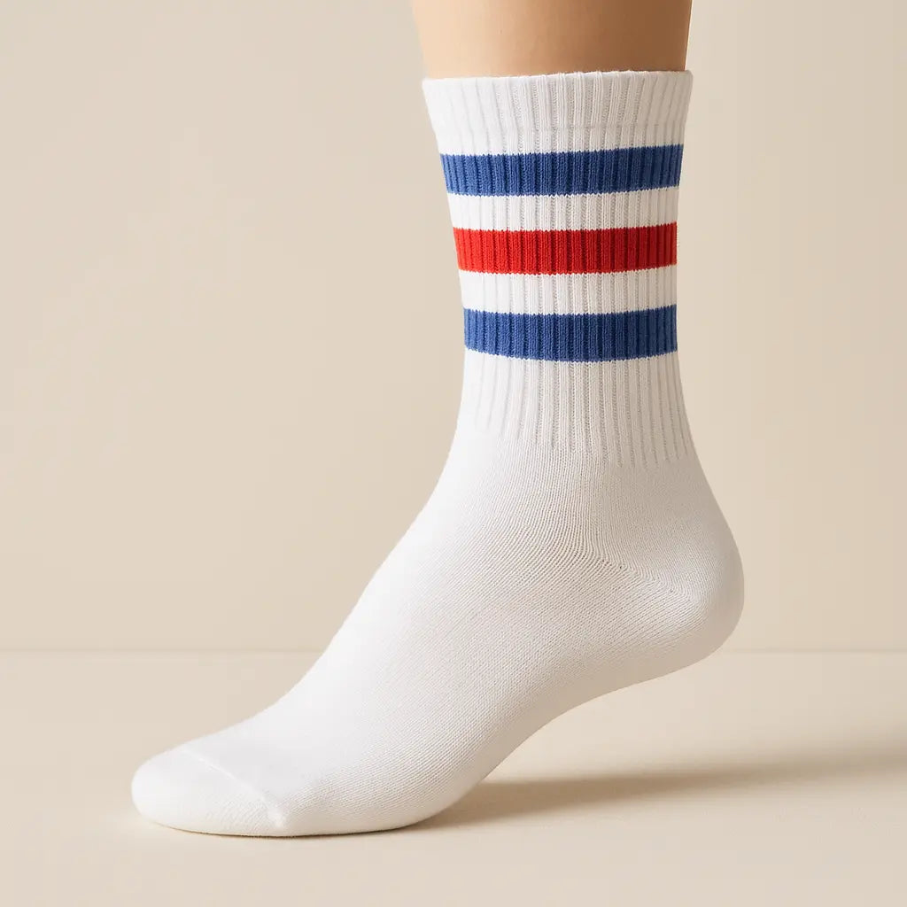 Chaussettes hommes sport mi-mollet en coton blanc sur pied mannequin