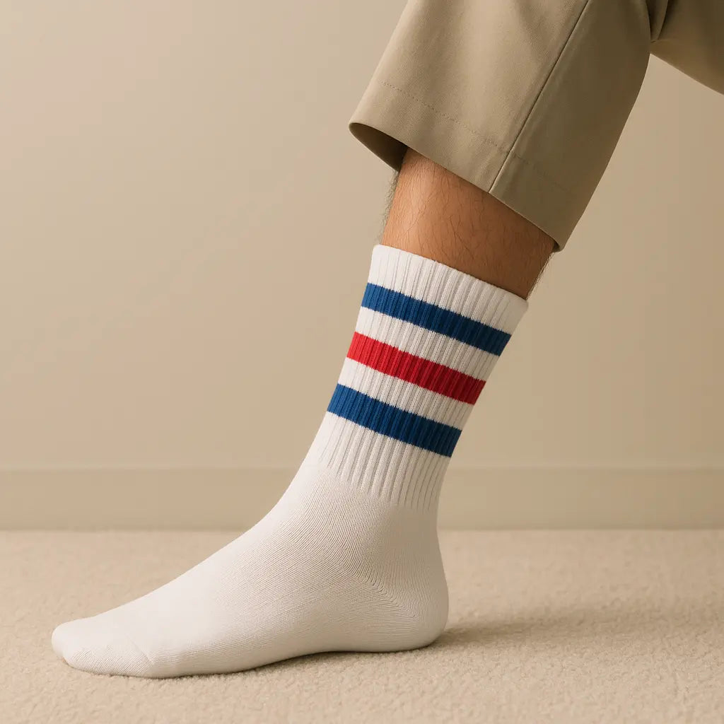 Chaussettes hommes sport mi-mollet en coton blanc en situation