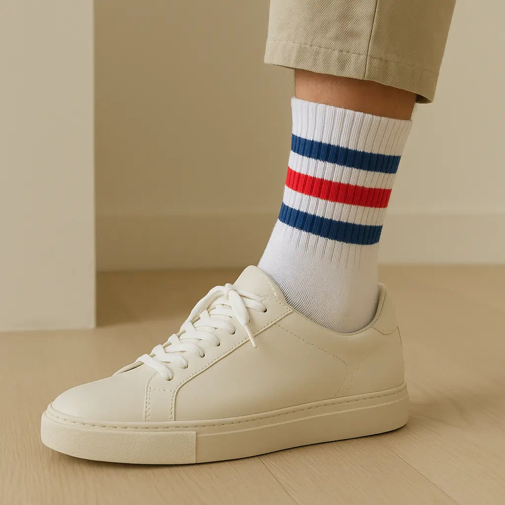 Chaussettes hommes sport mi-mollet en coton blanc avec chaussures