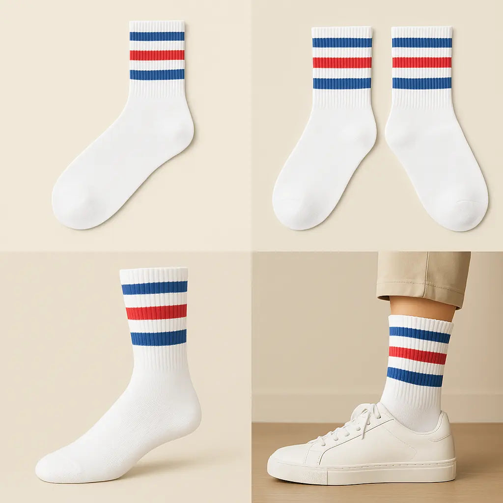 Chaussettes hommes sport mi-mollet en coton blanc galerie produit