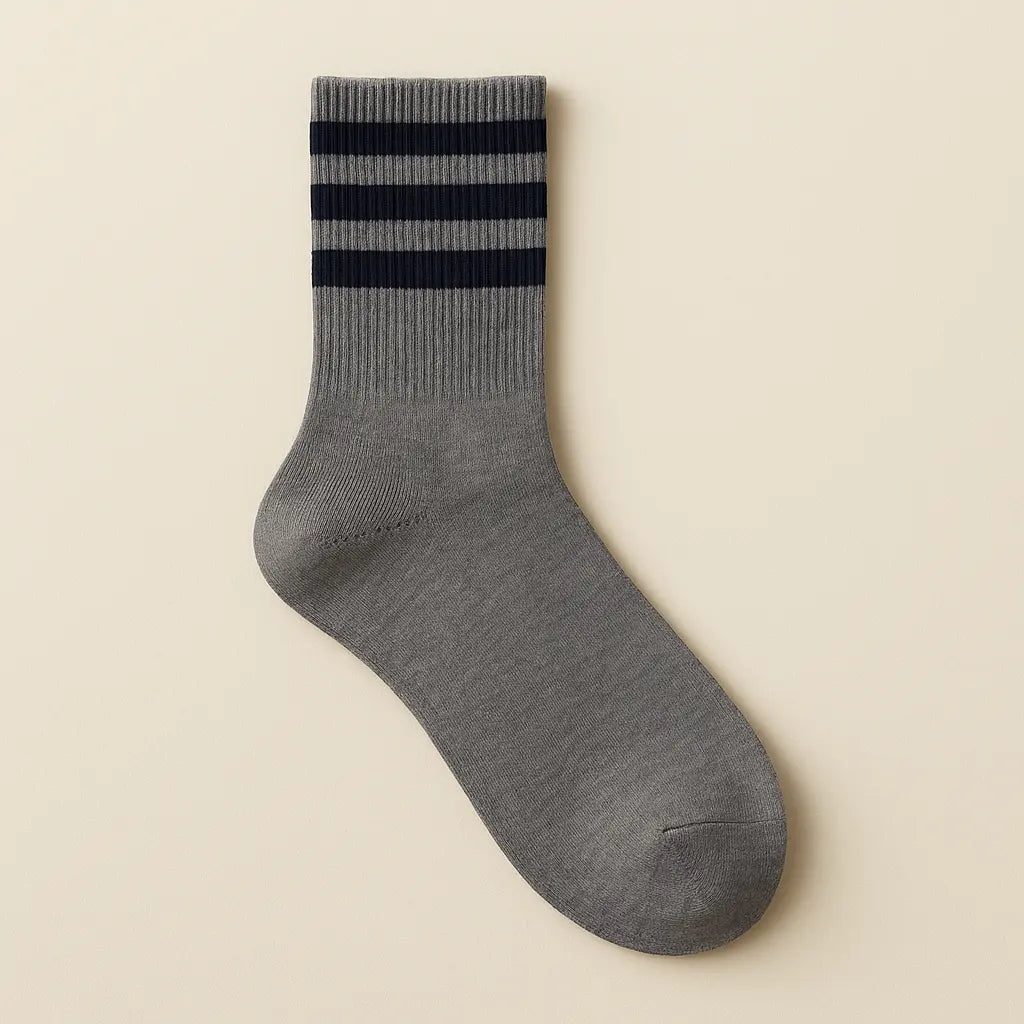 Chaussettes hommes sport mi-mollet coton gris foncé vue à plat
