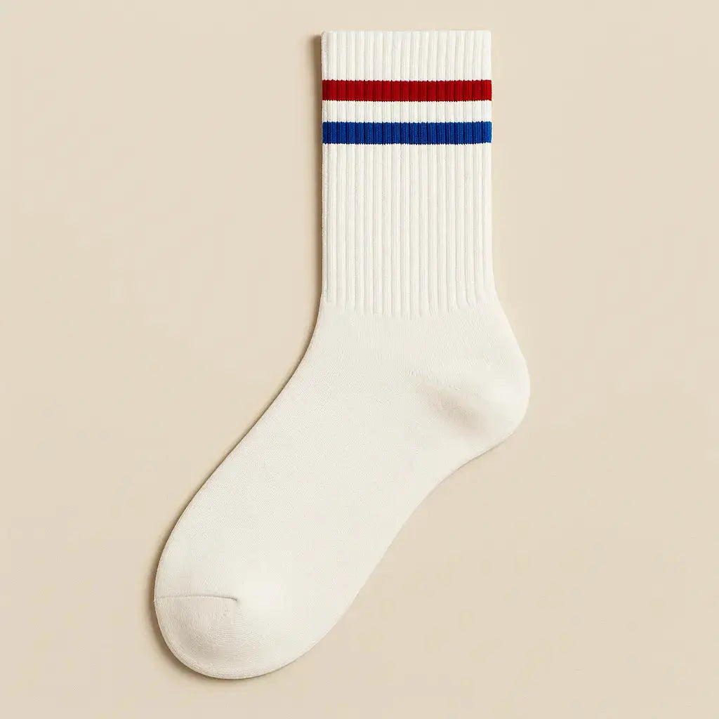 Chaussettes hommes sport mi-mollet coton blanches vue à plat