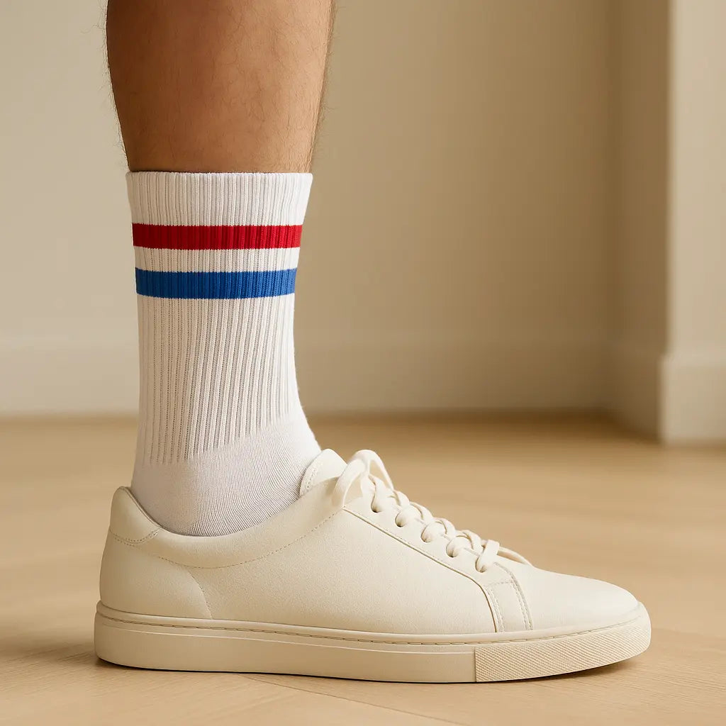 Chaussettes hommes sport mi-mollet coton blanches en situation
