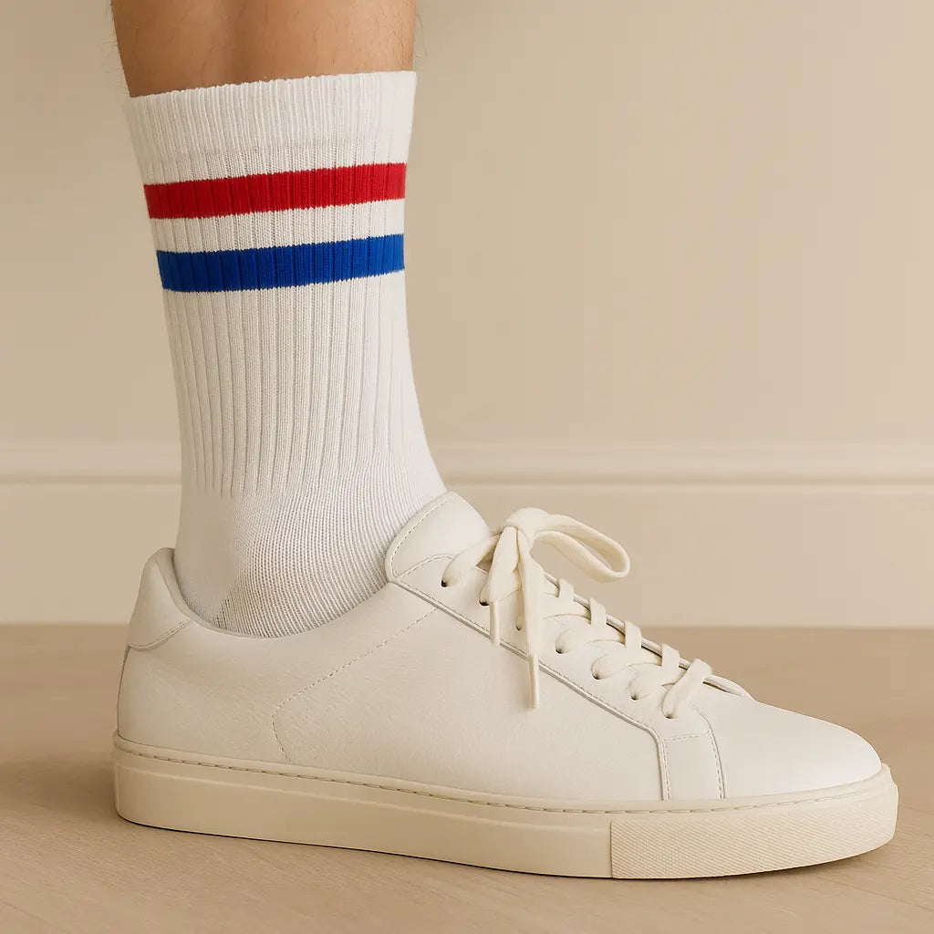 Chaussettes hommes sport mi-mollet coton blanches avec chaussures