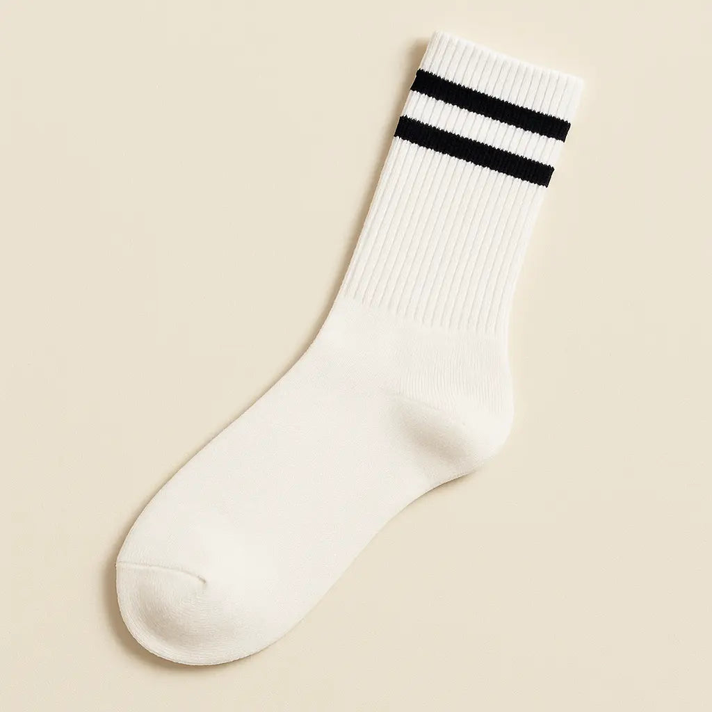 Chaussettes homme sport mi-mollet en coton blanc vue à plat