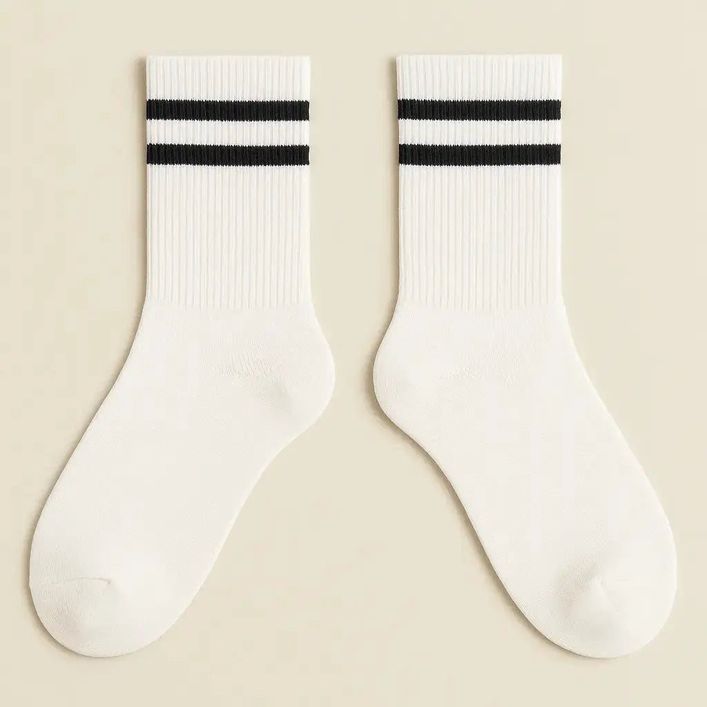 Chaussettes homme sport mi-mollet en coton blanc paire