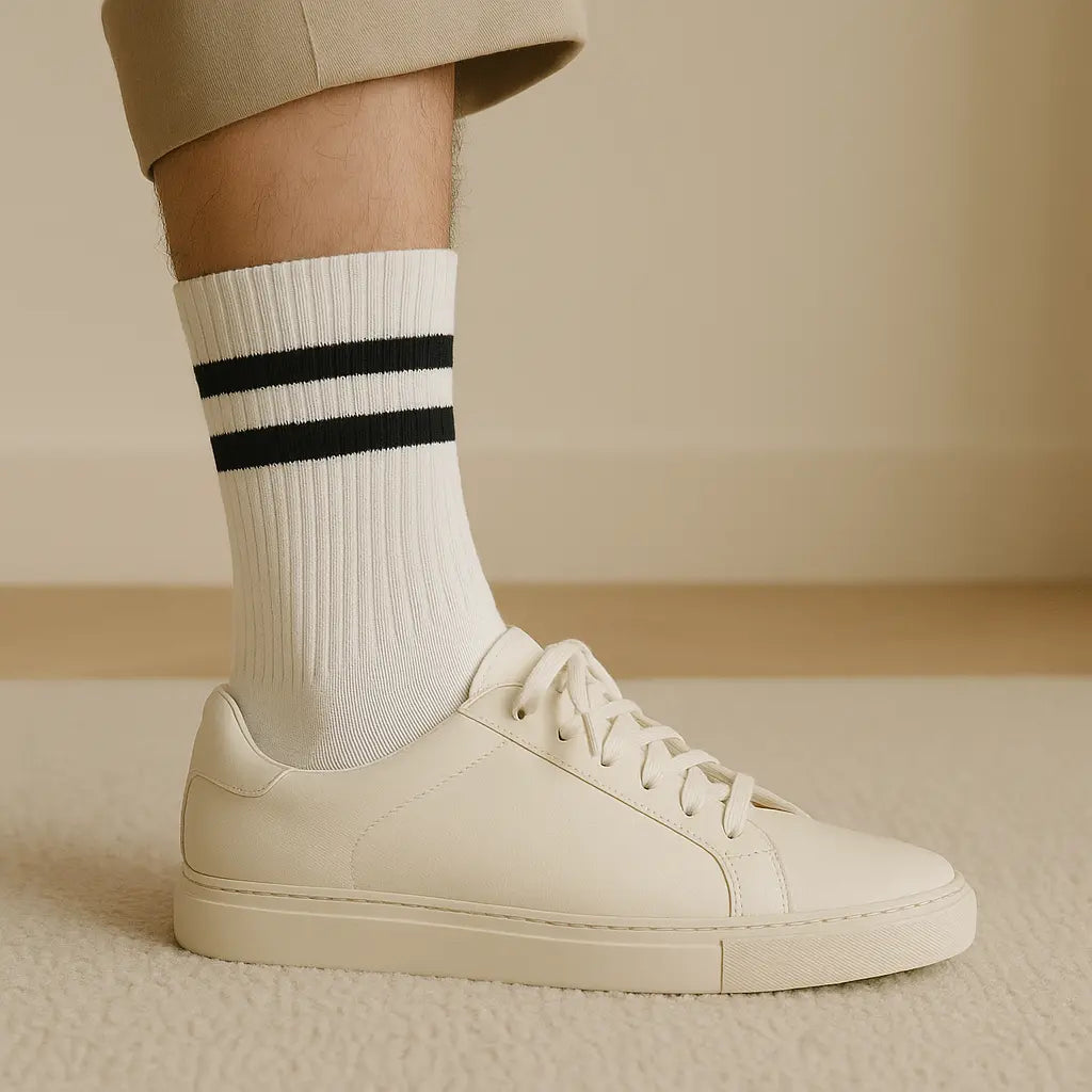 Chaussettes homme sport mi-mollet en coton blanc en situation