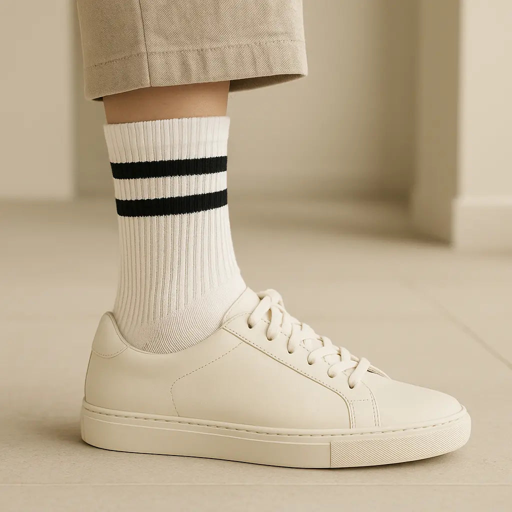 Chaussettes homme sport mi-mollet en coton blanc avec chaussures