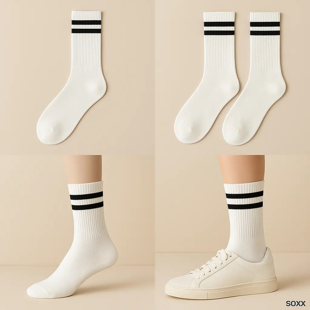 Chaussettes homme sport mi-mollet en coton blanc galerie produit