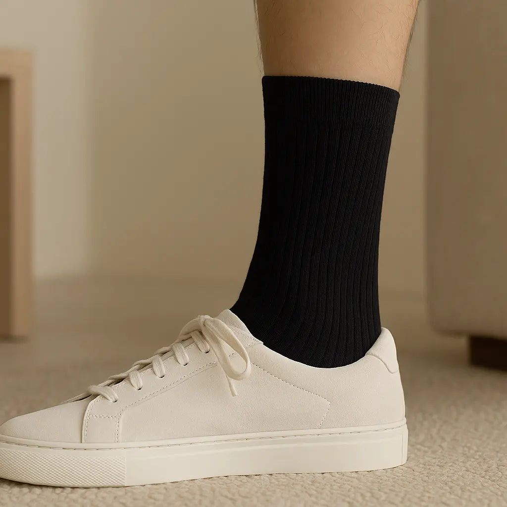 Chaussettes hommes sport mi-mollet en coton noir en situation