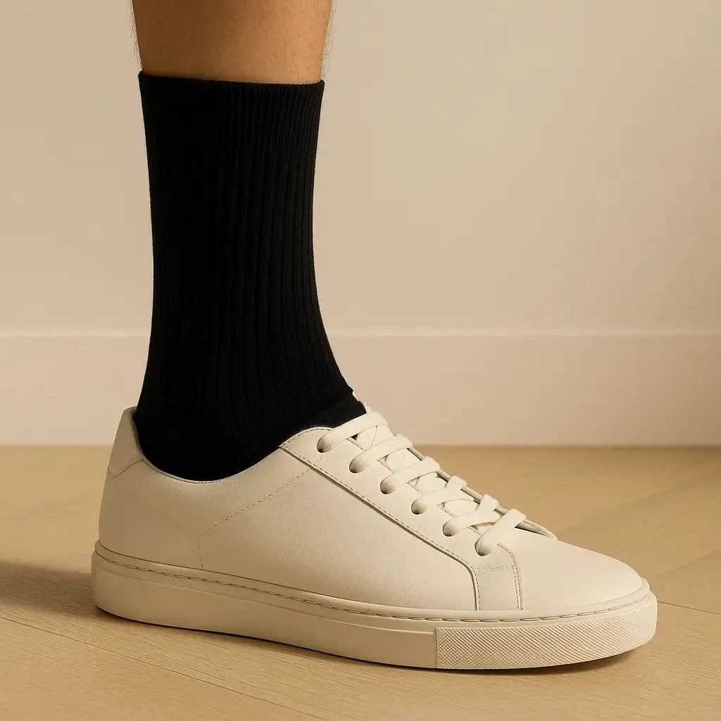 Chaussettes hommes sport mi-mollet en coton noir avec chaussures