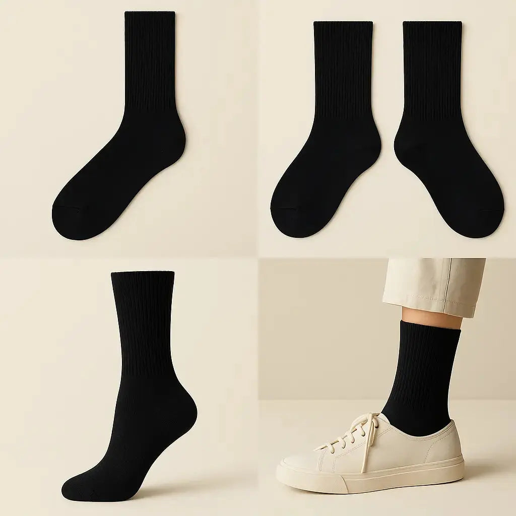 Chaussettes hommes sport mi-mollet en coton noir galerie produit