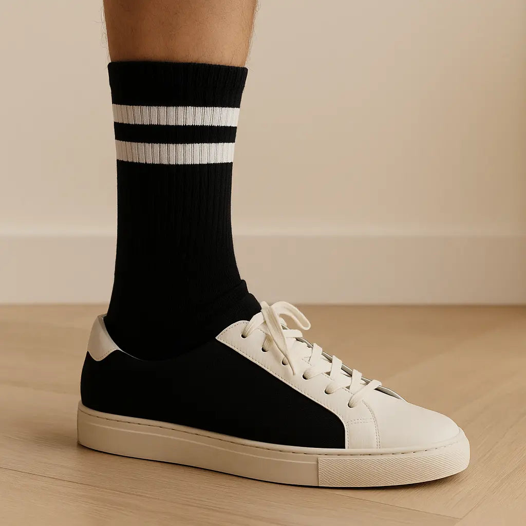 Chaussettes Hommes Sport Mi-mollet Coton Noir avec chaussures