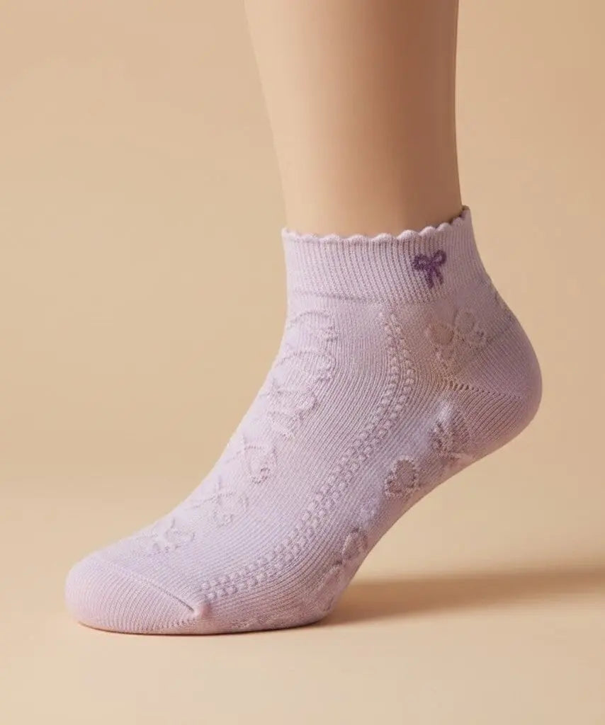 Chaussettes courtes SOXX.shop lilas en coton peigné avec motif nœud décoratif et bordure festonnée pour femme